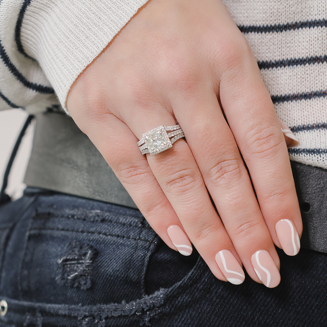 Halo with Accents Natural Princess Cut  Diamond Engagement Set