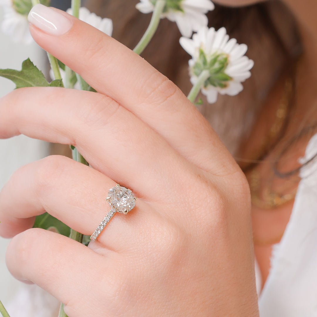 Hidden Halo Natural Oval Cut Diamond Engagement Ring