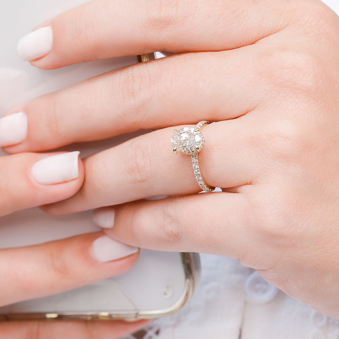 Hidden Halo Natural Oval Cut Diamond Engagement Ring