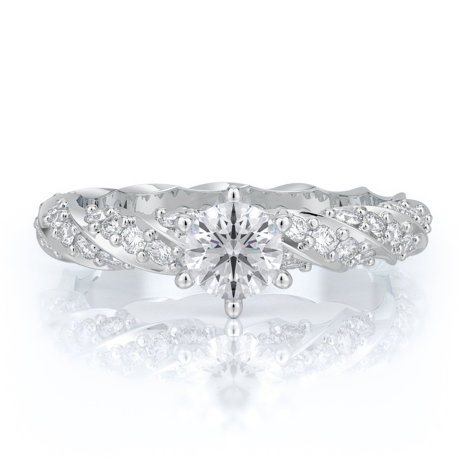 Twisted Shank Natural Round Cut Diamond Engagement Ring