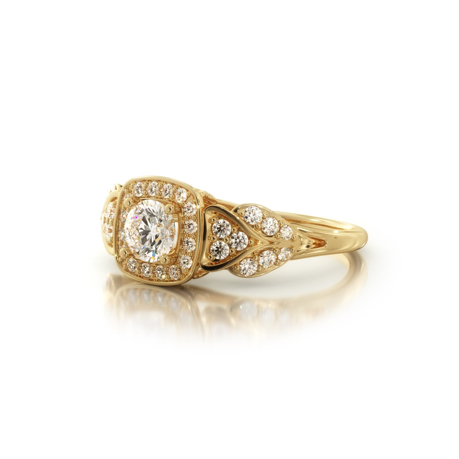 Pav'e Natural Round  Diamond Engagement Ring