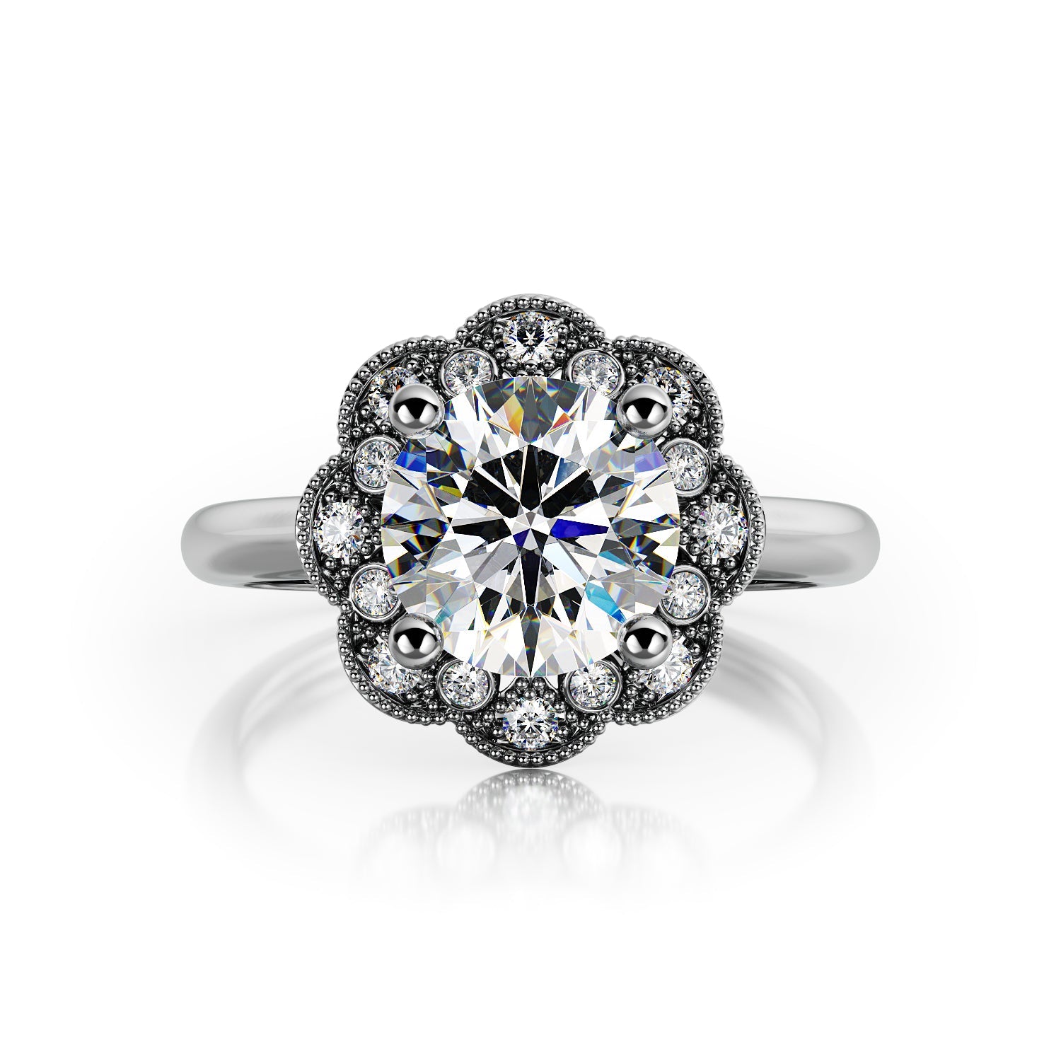 Twilight - Decorative Halo Natural Round  Diamond Engagement Ring
