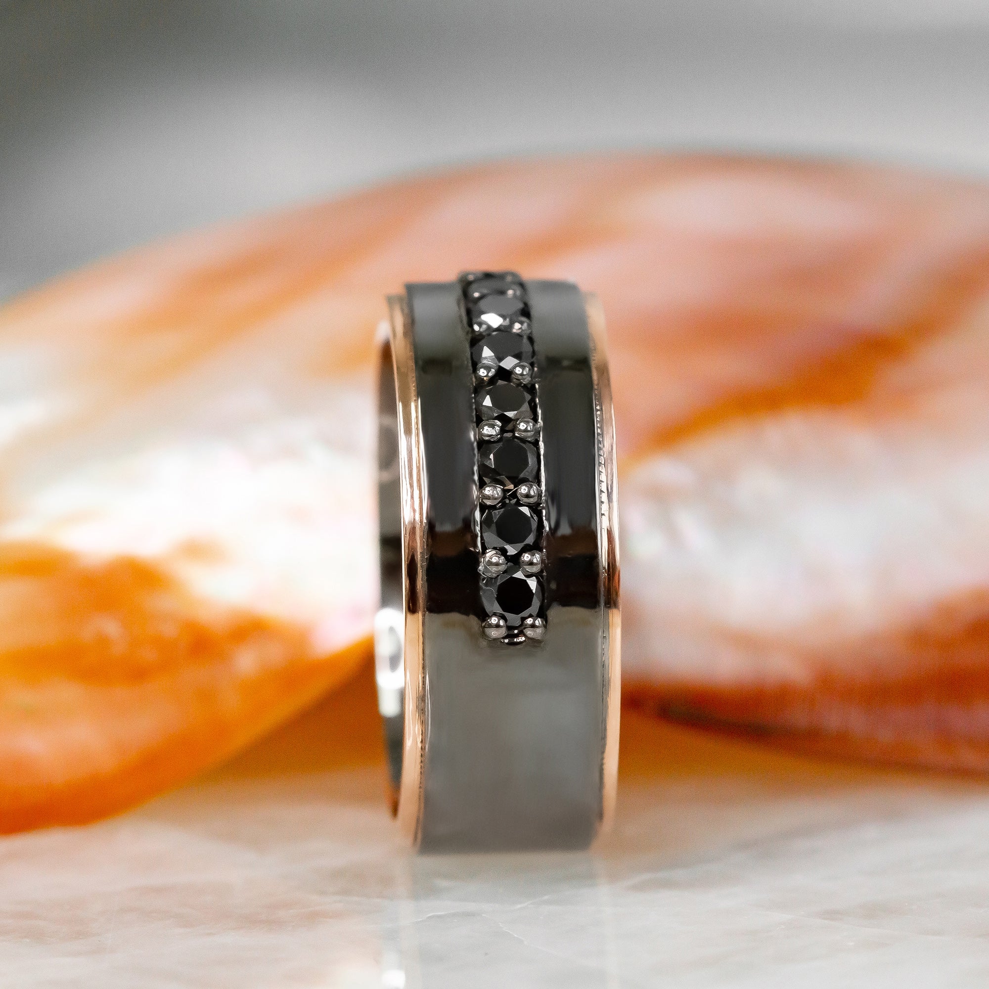 Channel Wedding Ring with Round Cut Natural Black Diamonds
