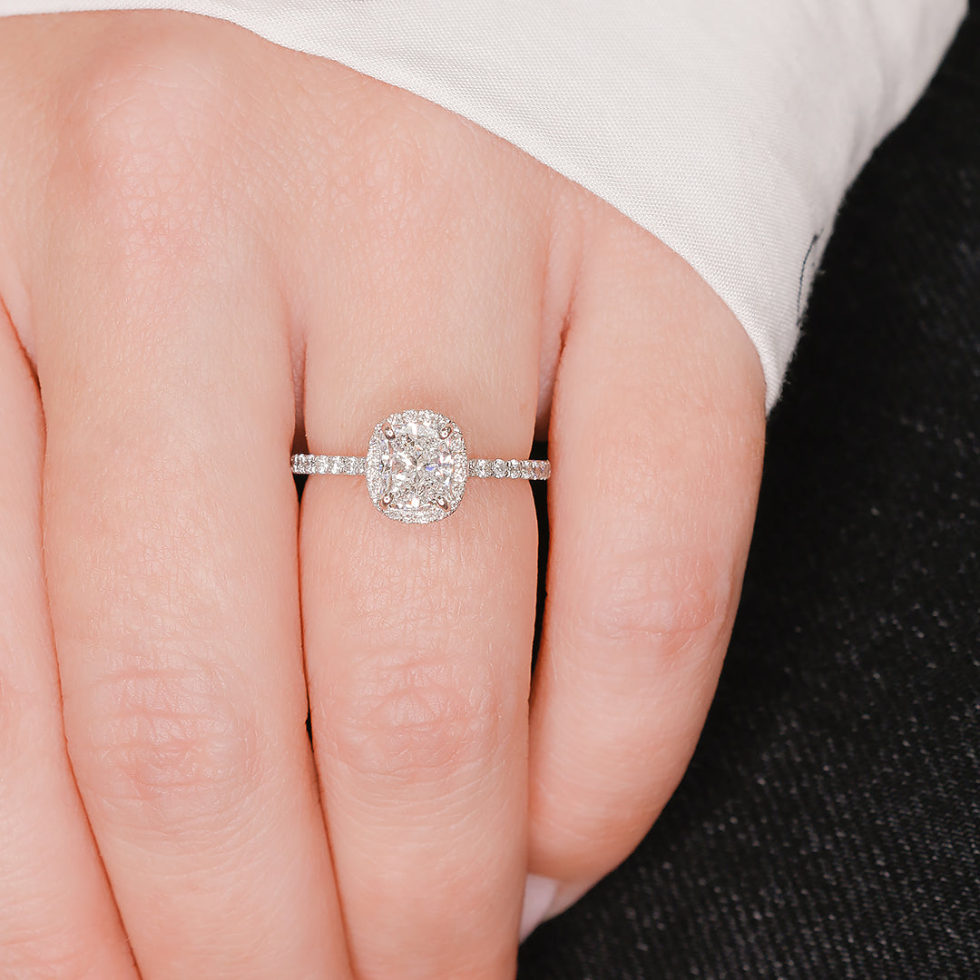 Accent Diamonds Natural Cushion Cut Diamond Engagement Ring