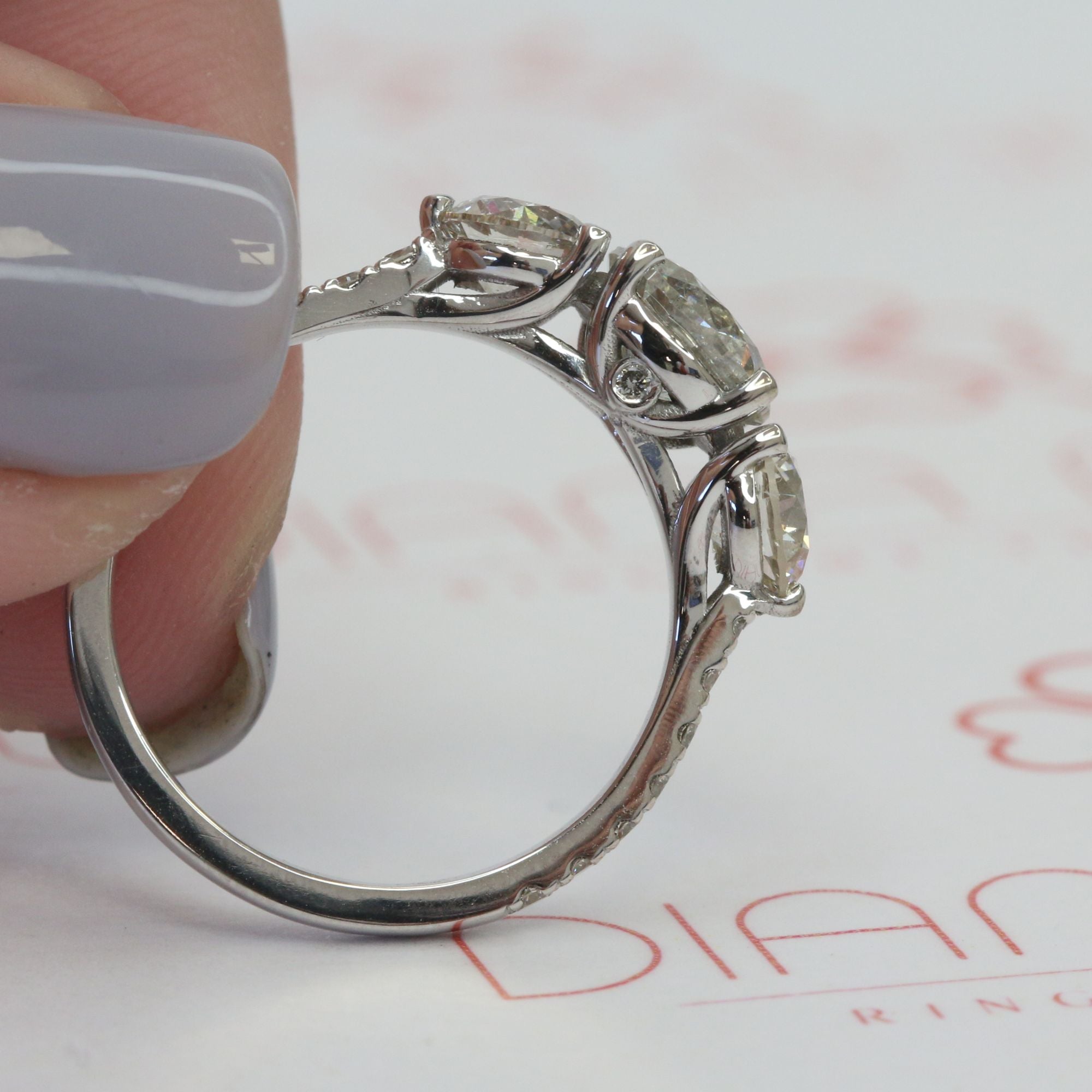 3-Stone Natural Round Cut Diamond Engagement Ring