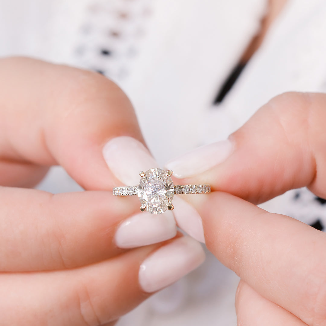 Hidden Halo Natural Oval Cut Diamond Engagement Ring